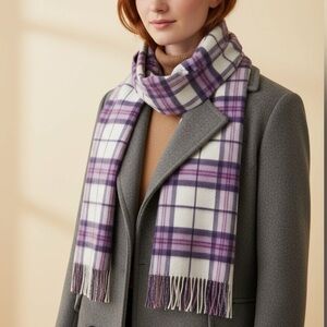 Edinburgh 100% Pure Cashmere Purple & Pink Tartan Plaid Scarf | Made in Scotland